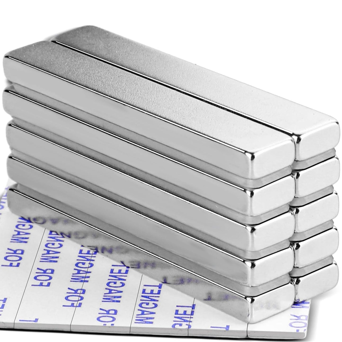 Powerful Neodymium Bar Magnets, Rare-Earth Metal Neodymium Magnet with Adhesive Backing, N52, Incredibly Sticky Back Magnets Strong 33 LB Strength - 60 x 10 x 5 mm, Pack of 10