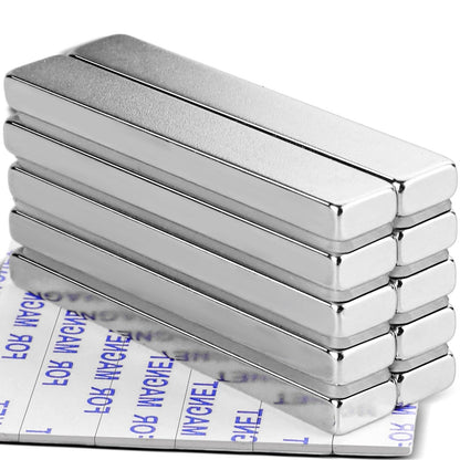 Powerful Neodymium Bar Magnets, Rare-Earth Metal Neodymium Magnet with Adhesive Backing, N52, Incredibly Sticky Back Magnets Strong 33 LB Strength - 60 x 10 x 5 mm, Pack of 10