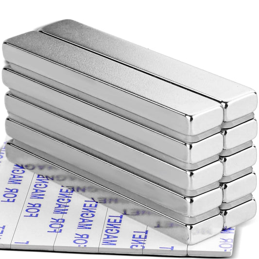 Powerful Neodymium Bar Magnets, Rare-Earth Metal Neodymium Magnet with Adhesive Backing, N52, Incredibly Sticky Back Magnets Strong 33 LB Strength - 60 x 10 x 5 mm, Pack of 10