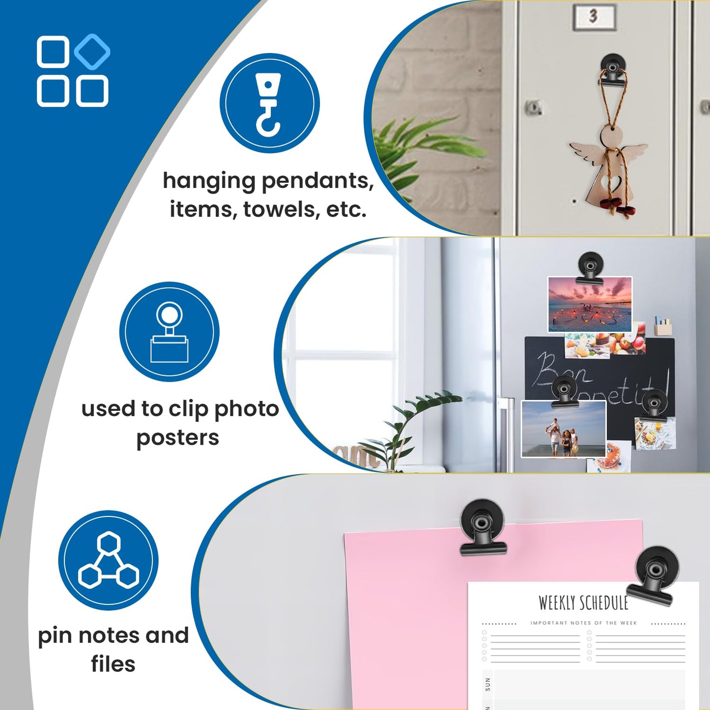 DIYMAG Hanging Photo Magnetic Clips, 20 Pack Fridge Magnets Heavy Duty Holder Party Graduation Collage Picture  Display Diy Clip for Refrigerator Home Whiteboard Office Locker Classroom Balck