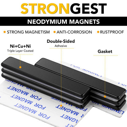 DIYMAG 12 Pack Waterproof Neodymium Bar Magnets with Epoxy Coating, Powerful Permanent Rare Earth Magnets, with Double-Sided Adhesive - 60 x 10 x 3mm, Pack of 12
