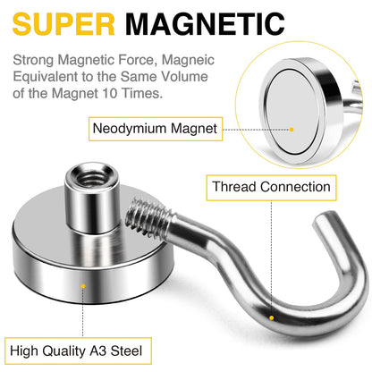 DIYMAG Magnetic Hooks, 50lbs Heavy Duty N52 Rare Earth Magnets with Hook 2025 Cruise Cabin Ship Essentials for Fridge Hanging Classroom Beach Vacation Kitchen Grills Home Must Have 6 Pack