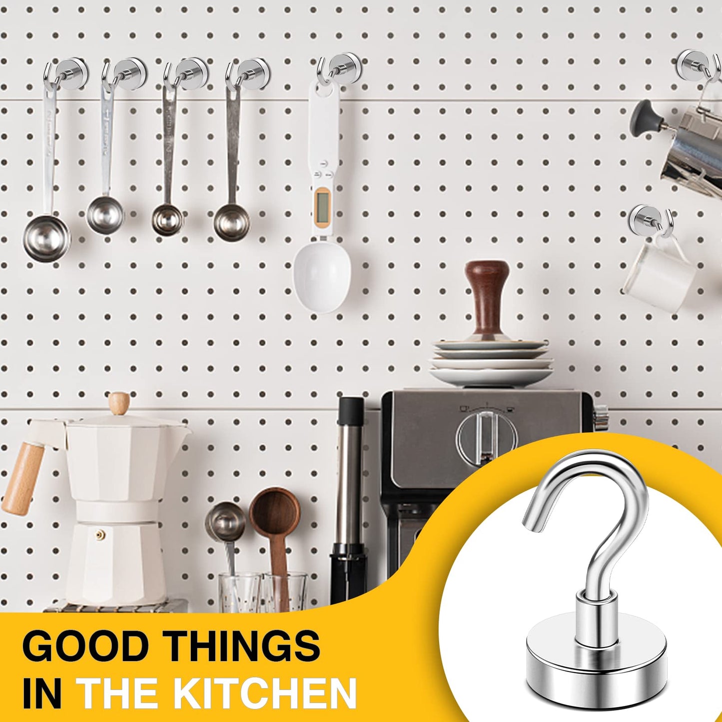 DIYMAG Magnetic Hooks, 30Lbs Strong Heavy Duty Cruise Magnet Hooks for Classroom, Fridge, Hanging, Cabins, Grill, Kitchen, Garage, Workplace and Office etc, (15 Pack-Silver)
