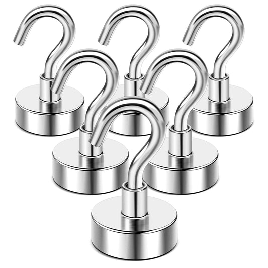 DIYMAG Hooks for Hanging String Lights, 30lbs 2025 Cruise Cabin Ship Essentials N52 Magnetic Hook Heavy Duty Strong Magnets Fridge for Classroom Beach Vacation Kitchen Grills 6 Pack Silver-UPC:850077560026