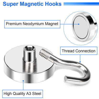 DIYMAG Magnetic Hooks Heavy Duty, 80 LBS Neodymium Magnet Hooks for Home, Kitchen, Workplace, Office, Garage and Indoor Hanging, Silver, Pack of 6