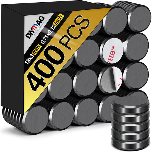 DIYMAG Strong Magnets 400Pcs 0.71x0.12Inch Fridge Refrigerator Magnet for Crafts with Adhesive Backing Magnetic Small Black Button Ceramic Circle Craft Round Heavy Duty Adhesive Neodymium Whiteboard