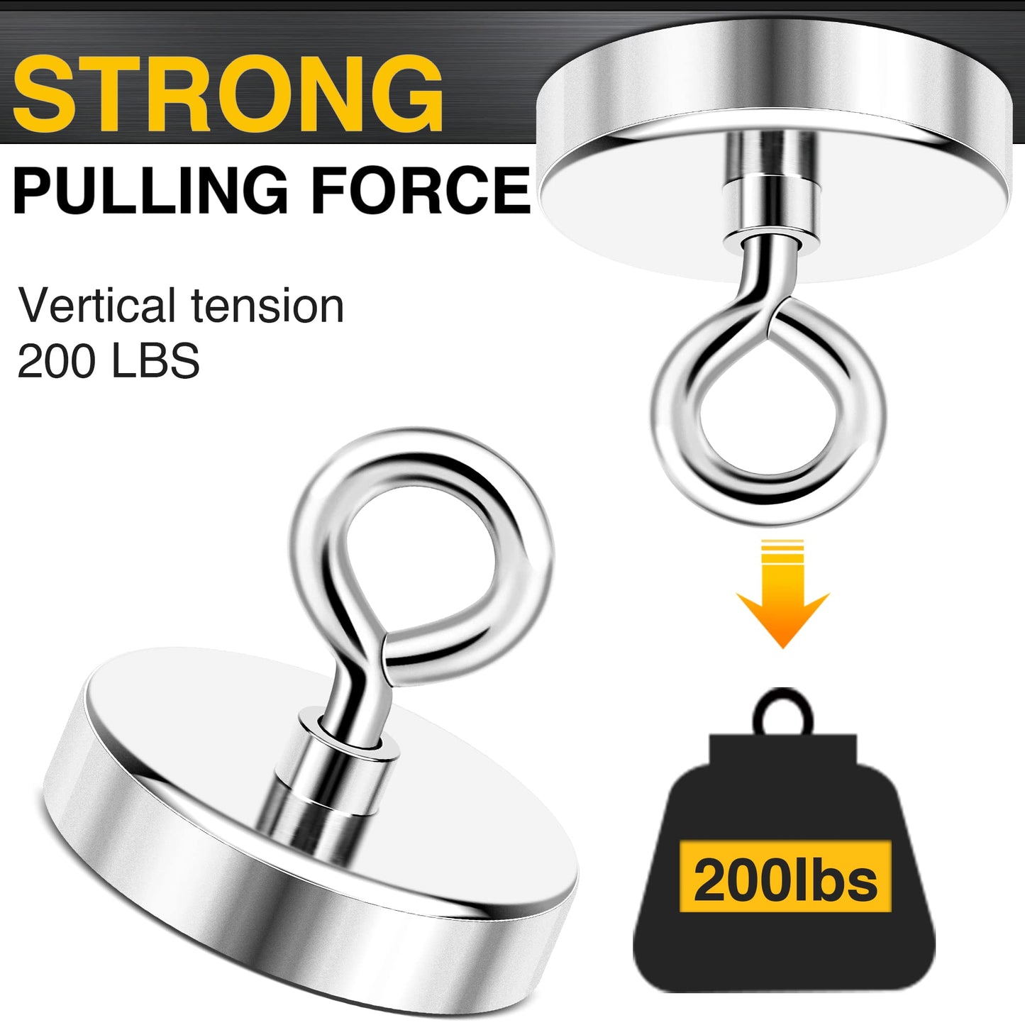 DIYMAG Neodymium Fishing Magnets, 200 lbs(90 KG) Pulling Force Rare Earth Magnet with Countersunk Hole Eyebolt Diameter 1.75 inch(44mm) for Retrieving in River and Magnetic Fishing
