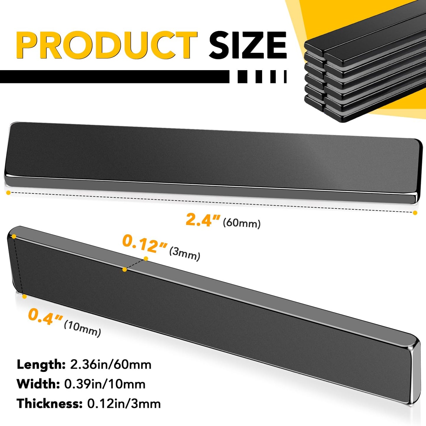 DIYMAG Waterproof Neodymium Bar Magnets with Epoxy Coating, Powerful Permanent Rare Earth Magnets, with Double-Sided Adhesive - 60 x 10 x 3mm, Pack of 24