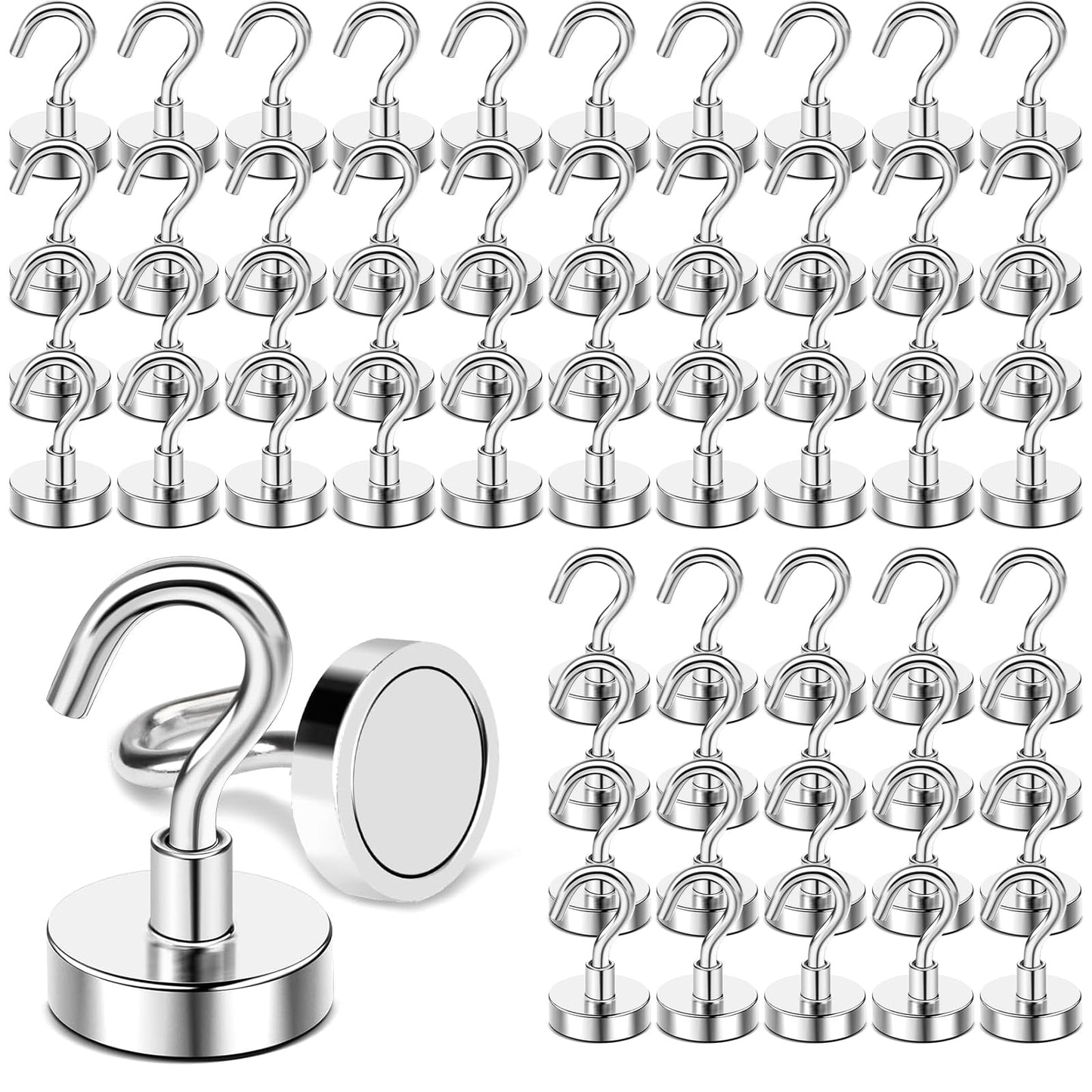 DIYMAG Hooks for Hanging String Lights, Magnetic Hooks 30lbs+ Magnet Hook 2025 Cruise Cabin Ship Essentials Heavy Duty Strong Magnets Refrigerator Fridge Classroom Vacation Kitchen Grills Home 60PCS