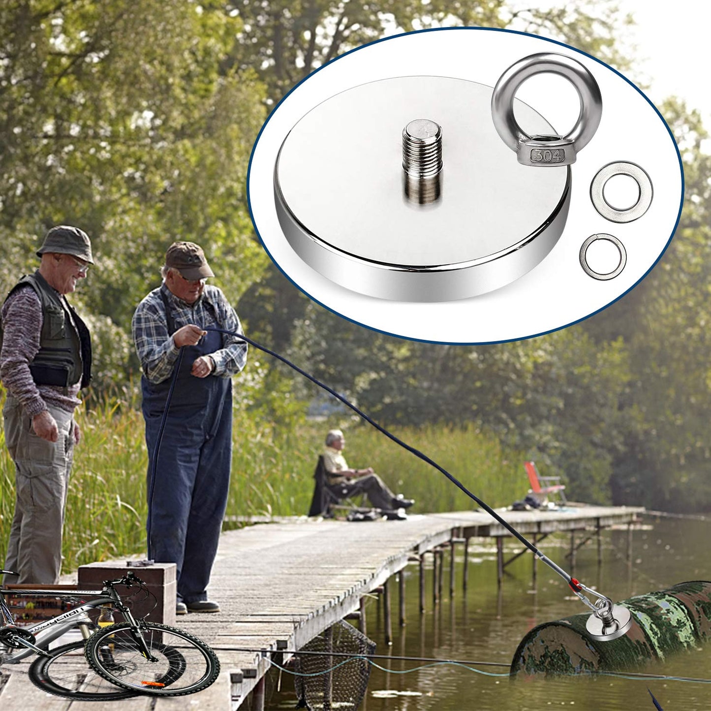 DIYMAG Super Strong Neodymium Fishing Magnets, 1500 lbs(680 KG) Pulling Force Rare Earth Magnet with Countersunk Hole Eyebolt Diameter 4.72 inch(120mm) for Retrieving in River and Magnetic Fishing