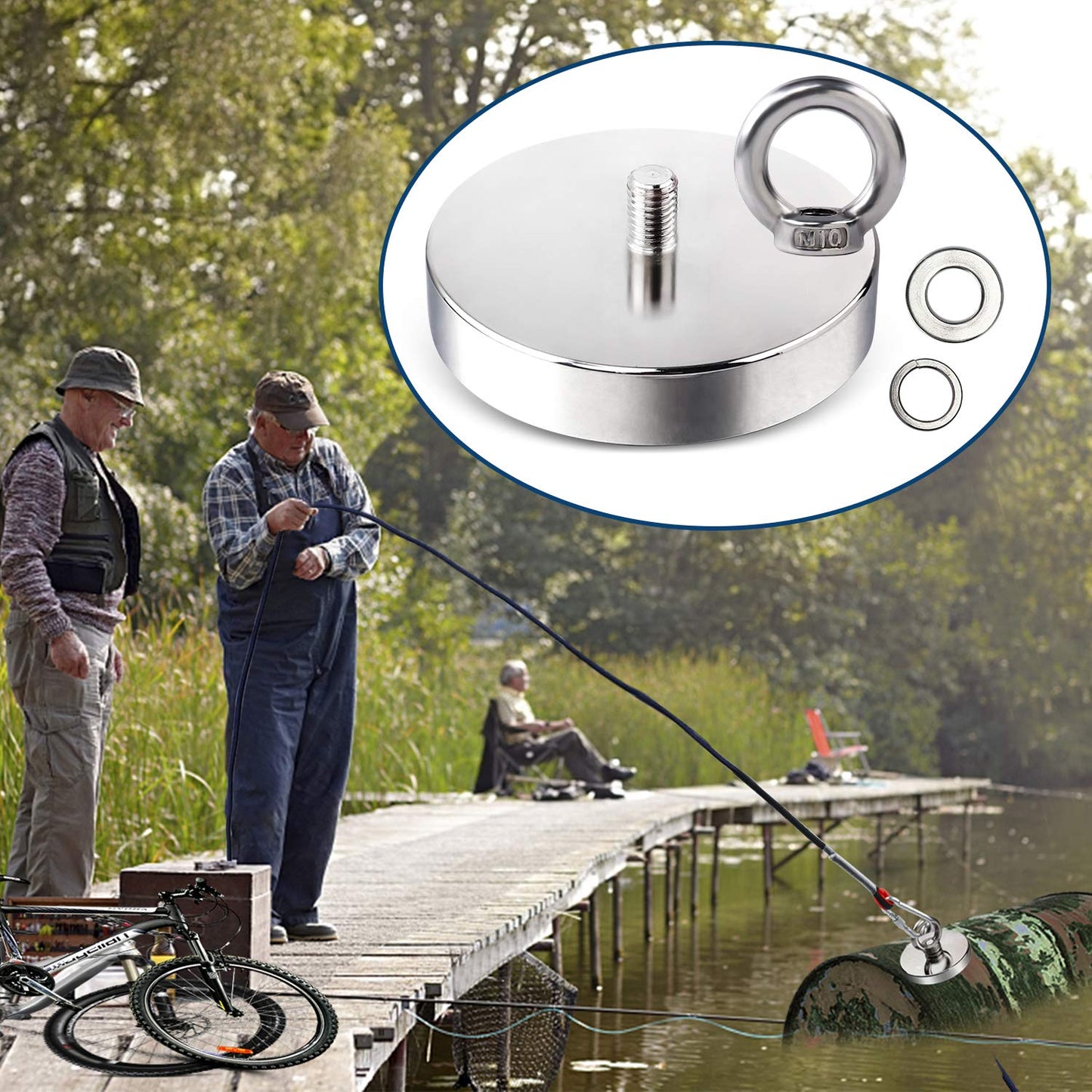 DIYMAG Super Strong Neodymium Fishing Magnets, 1000 lbs(453 KG) Pulling Force Rare Earth Magnet with Countersunk Hole Eyebolt Diameter 3.55 inch(90mm) for Retrieving in River,Lifting and Pick up